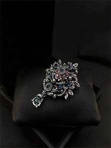 1 件時尚皇冠胸針,復古宮廷風格,優雅精緻的西裝翻領別針裝飾 - 復古銀色 - 查看 5