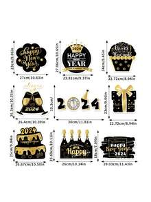 1入2024新年派對裝飾門掛,黑金主題派對氛圍裝飾掛墜