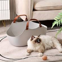 Pet Cleaning Products, Cat Litter Box, Semi-Enclosed Anti-Splash Open-Type Large Cat Toilet With Handle, Portable Cat Sand Basin, Cat Bed, Convenient Pet Cleaning Tool - Multicolor - View 2