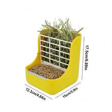 1入組2合1兔子兔籠飼料盒和草架，固定餵食碗適用於小型寵物 - 黃色 - 查看 2