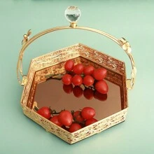 060730163 Golden Multipurpose Metal Decorative Tray - Gold - View 3