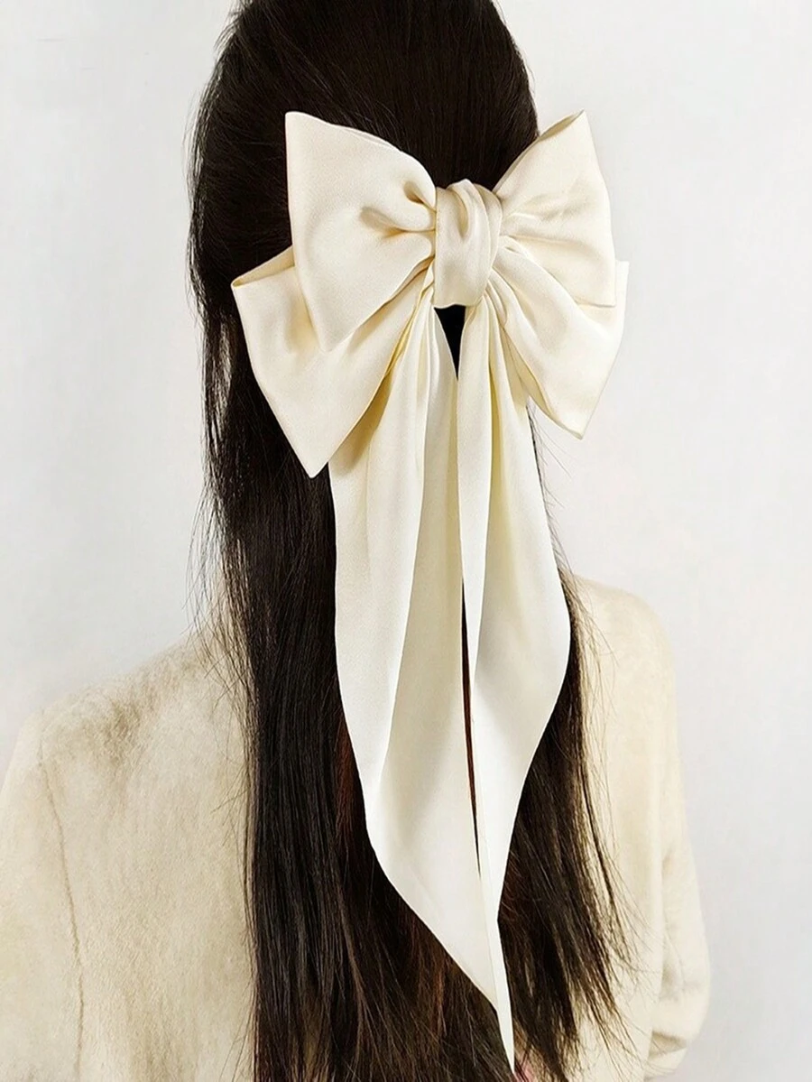 2023 New Arrival Tassel Hair Clip Headwear For Women With Superiority, Big Bowknot And Spring Clip Design, Suitable For Daily Use - Beige - View 1