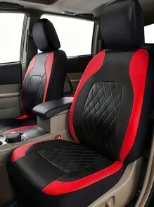 Universal Pu Leather 5-seats Car Seat Covers With Embossed Design, Red And Black, Suitable For Small And Medium-sized Cars - Red - View 3