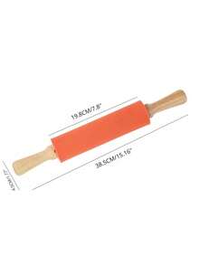 Baking Tool 8-inch Wooden Rolling Pin With Non-stick Silicone Surface & Handle - Multicolor - View 2