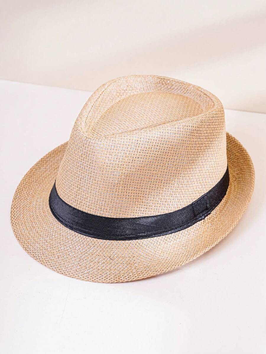 A Nam Rơm rạ Màu thuần Áo Mũ , Jazz Mũ , Trung niên Và Người già Nam Áo Mũ , Thoáng khí Mũ chống nắng , Mũ rơm - Màu Khaki - Xem 1