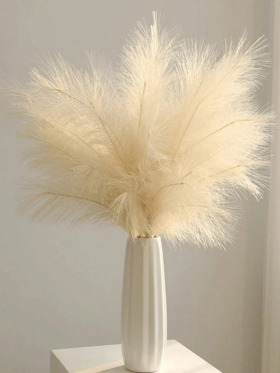 2pcs Faux Pampas Grass Large Fluffy Artificial Flower Boho Decor Bulrush Reed Grass-Vase For Home, Wedding Decor Beige - Beige - View 1
