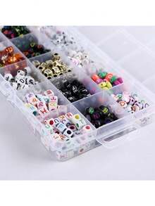珠寶製作diy 15網格混合字母珠子容器套裝,珠寶配件手鍊diy材料套裝珠子補給品
