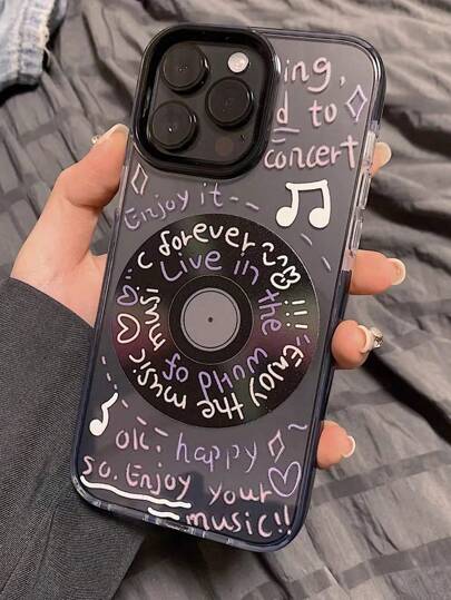 1pc Quality Tpu+Pc Material Smartphone Case, Anti-Fall Full Cover With Cool Music Cd Design And Bicolor Transparent & Black Edges, Compatible With Iphone 13/14/15 Promax/11/12 Promax/7/8 Plus/13 Mini/12 Mini/12 Pro/6s Plus/11 Promax/14 Promax/14 Plus/13 Promax/15 Plus/15 Pro/11 Pro/13 Pro/14 Pro/11 Pro