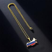 1入組不鏽鋼時尚金色地圖掛墜項鍊,潮流情侶風格,含油鋼鈦附件,旅遊紀念品 - 彩色 - 查看 6