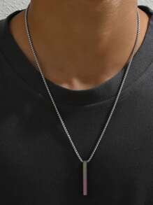 1 Miếng Màu bạc Nam Hình học Cột riêng Vòng cổ mặt dây chuyền - Bạc - Xem 7