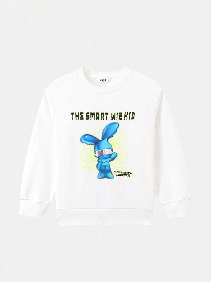 Annil Children's Clothing Boys' Sweater Fashionable And Fashionable Middle School Children's Boys' Clothing Spring And Autumn Long Sleeve Round Neck Handsome Top