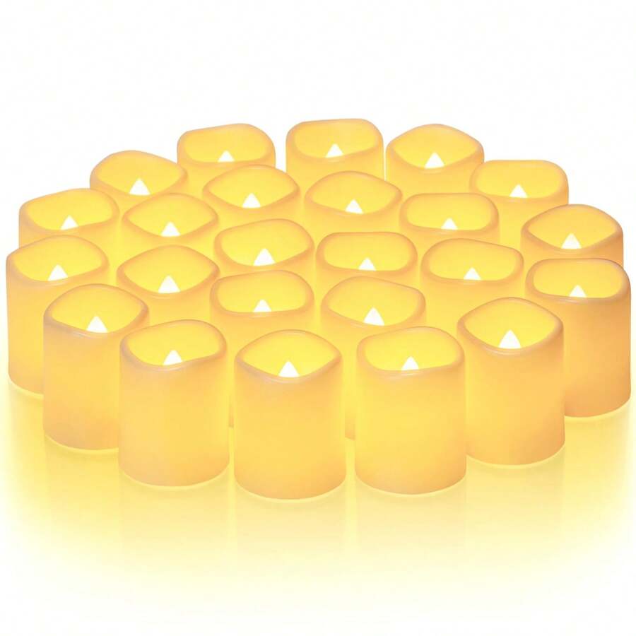 Homemory 24pcs Flickering Flameless Votive Candles, Flameless Fake Candles, Battery Operated LED Tea Light Candles for Wedding, Table,Festival Decorations, Ivory [Battery Included]
