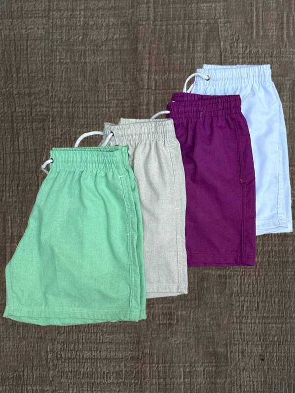 kit 03 shorts linho grosso masculino curto algodão bolsos cordão amarração cores variadas