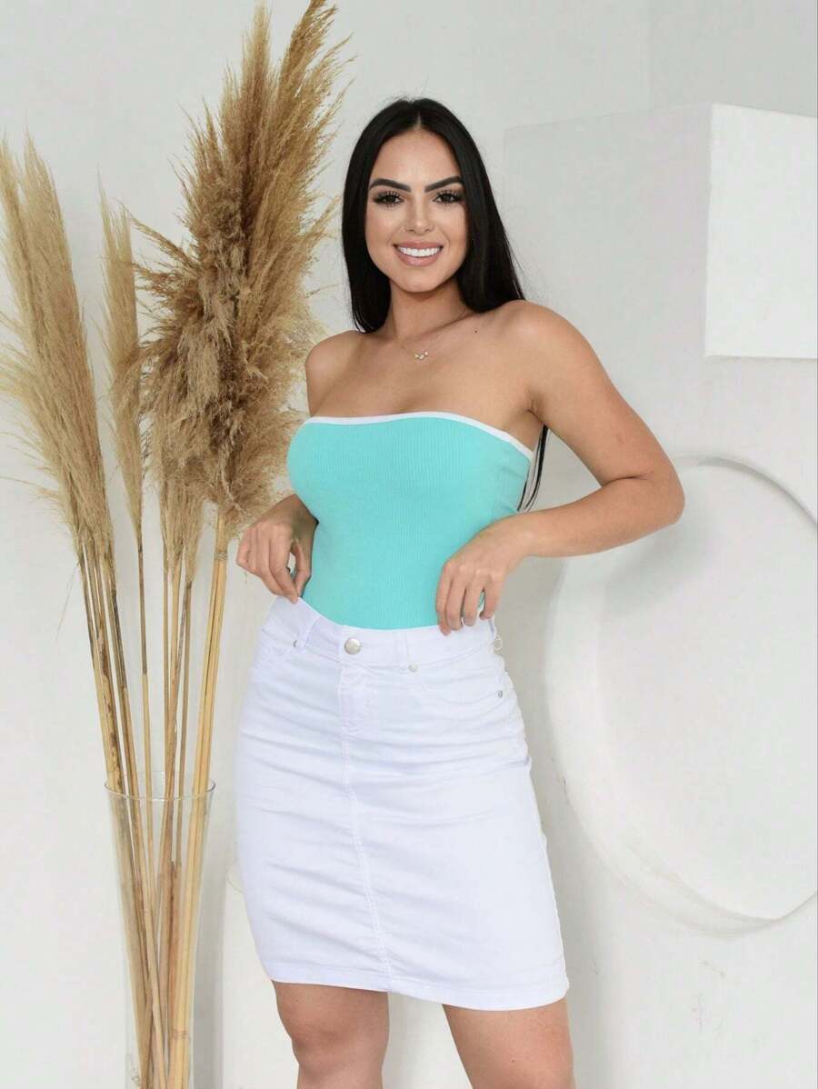 Women Denim Skirts - trắng - Xem 1