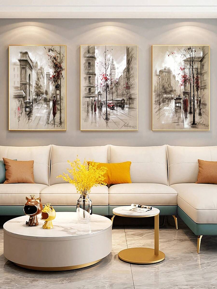 3 cái/bộ tranh sơn dầu Áp phích , Đường phố , ô tô , Con người , Nghệ thuật trừu tượng , Thiết kế đơn giản , Nhà  Đồ trang trí , Qủa tặng Đối với Bạn , Đối với Phòng khách , Phòng ngủ , Văn phòng , Phòng bếp Nhà hàng Treo tranh Trang trí , Không thấm nước Bức tranh , In , Tác phẩm nghệ thuật , Khung trang trí - nhiều màu - Xem 1