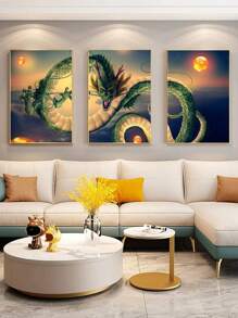 3 cái/bộ tranh sơn dầu Áp phích , Rồng , Vẽ , Thiết kế đơn giản , Nhà  Đồ trang trí , Qủa tặng Đối với Bạn , Đối với Phòng khách , Phòng ngủ , Văn phòng , Phòng bếp Nhà hàng Treo tranh Trang trí , Không thấm nước Bức tranh , In , Tác phẩm nghệ thuật , Khung trang trí - nhiều màu - Xem 1