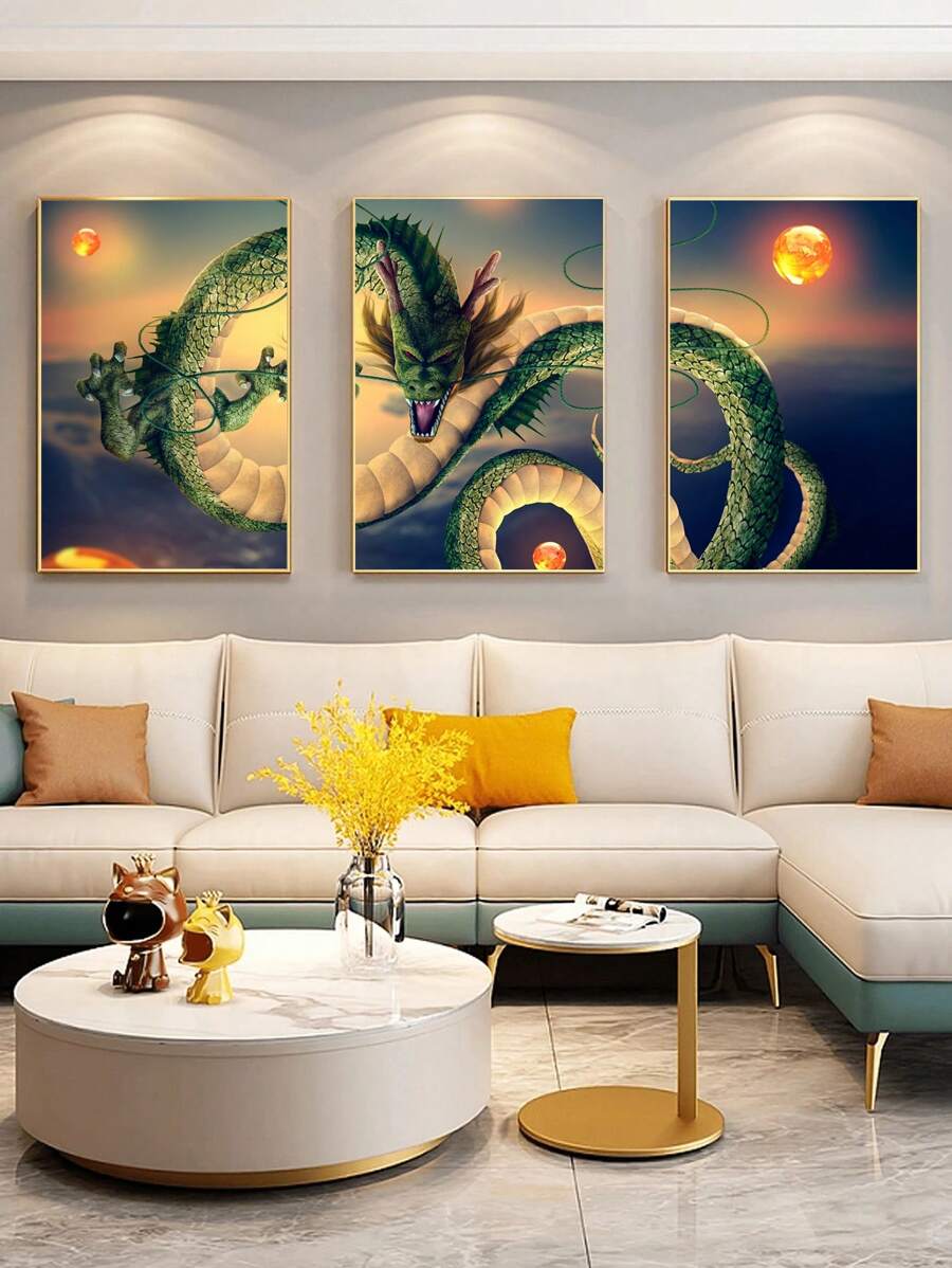 3 cái/bộ tranh sơn dầu Áp phích , Rồng , Vẽ , Thiết kế đơn giản , Nhà  Đồ trang trí , Qủa tặng Đối với Bạn , Đối với Phòng khách , Phòng ngủ , Văn phòng , Phòng bếp Nhà hàng Treo tranh Trang trí , Không thấm nước Bức tranh , In , Tác phẩm nghệ thuật , Khung trang trí - nhiều màu - Xem 1