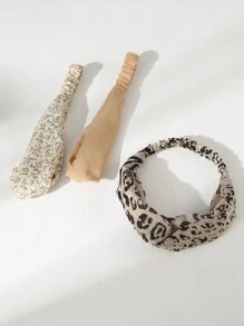 3 pezzi Set di fasce per capelli da donna con stampa leopardata e incrocio, adatte per uso quotidiano/invernale, fascia per capelli, turbante, fascia per sudore, per scuola, università, fasce per capelli