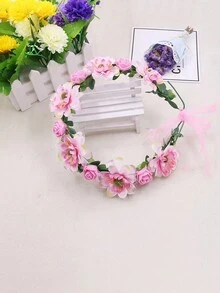 1pc韓國風格甜美粉色新娘伴娘花鬘頭帶,適合婚禮派對森林海灘度假,人工花卉頭飾髮飾適合婚禮派對日常使用