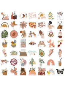 100入組新鮮的波西米亞風格貼紙,防水乙烯基行李箱筆記本瓶子剪貼簿少女裝飾貼紙