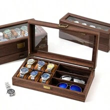 木紋皮革手錶盒 - 棕色 - 查看 2