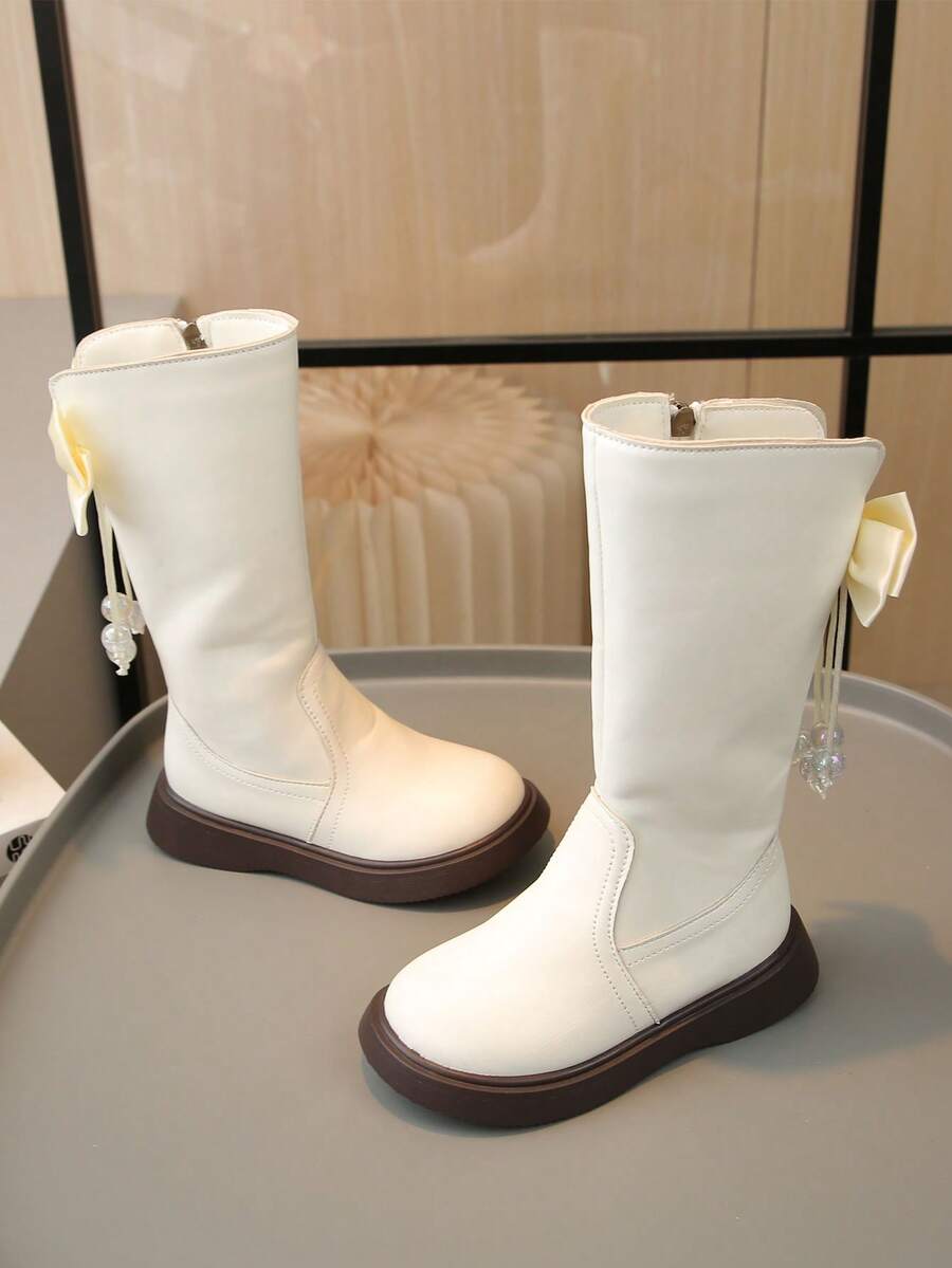 1雙女童時尚、透氣、舒適長筒靴,柔軟鞋底