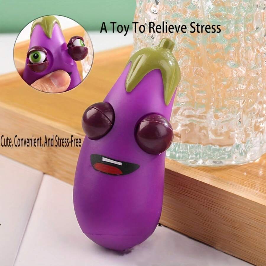 4pcs Interesting Eggplant Decompression Toy Squeeze Toy Novelty And Interesting Decompression Toy - Purple - View 1
