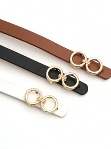 3pcs Women's Golden Styling Buckle Black, White And Brown Versatile Fashion Casual Belt Universal For All Seasons Summer, School Fall, Autumn, Halloween