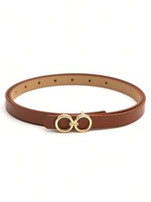 3pcs Women's Golden Styling Buckle Black, White And Brown Versatile Fashion Casual Belt Universal For All Seasons Summer, School Fall, Autumn, Halloween