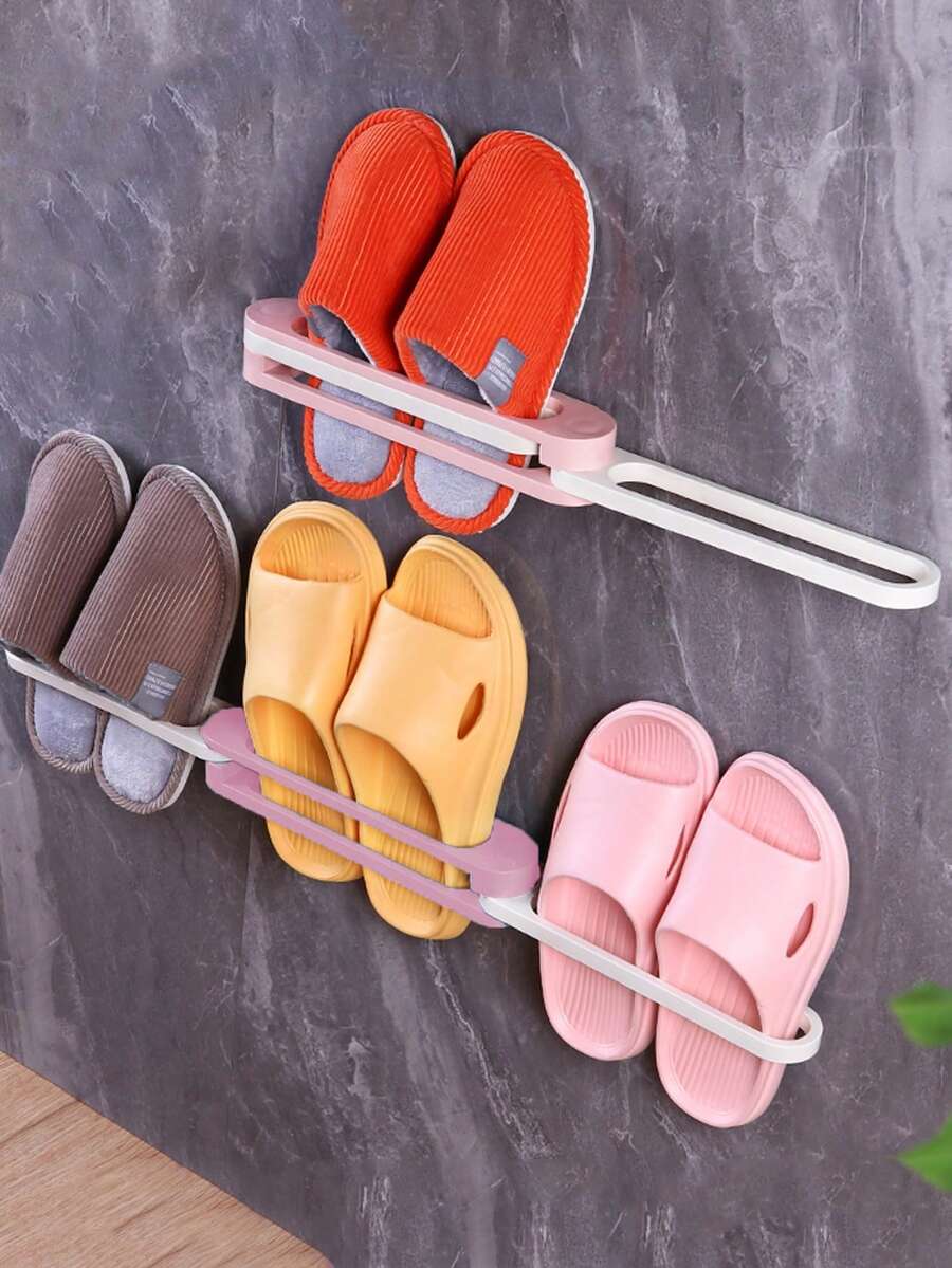 1個粉色可折疊鞋架,無需打孔鞋架,簡單加厚pp毛巾架,衣櫥圍巾收納架,節省空間架,浴室廚房掛鉤。