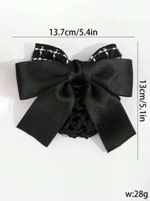 1件优雅时尚黑色发网，蝴蝶结设计，配有强力弹簧夹，适合女性日常通勤、情人节、上学、大学等场合，可爱又时尚，是女性发饰的理想之选。 - 黑色 - 查看 2