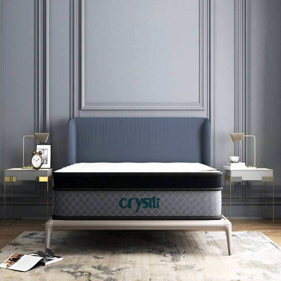 Crystli 12" King Mattress Hybrid Memory Foam Pocket Coils Spring Medium Bed In a Box - Royal Blue - View 1