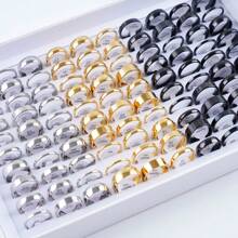 10pcs/pack Fashionable Simple Stainless Steel Flat Plain Band Ring (2/4/6/8mm) Suitable For Men, Engagement, Wedding, Party Gift