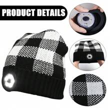 Gestreifte Gestrickte Mütze Beanie Mit Licht - Mütze Mit Led-licht Zum Laufen, Angeln Und Radfahren Für Männer Und Frauen