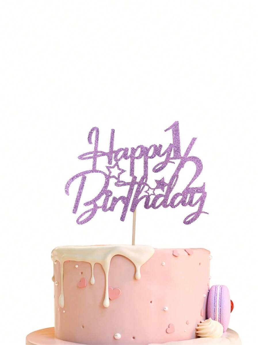 1pc Happy1/2birthday Cake Topper Decoration For Birthday Party - Mauve Purple - View 1