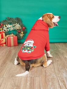 1pc Christmas Pet Fleece Hoodie, Soft & Cozy, Warm For Both Indoor And Outdoor Use, Cat & Dog Clothes