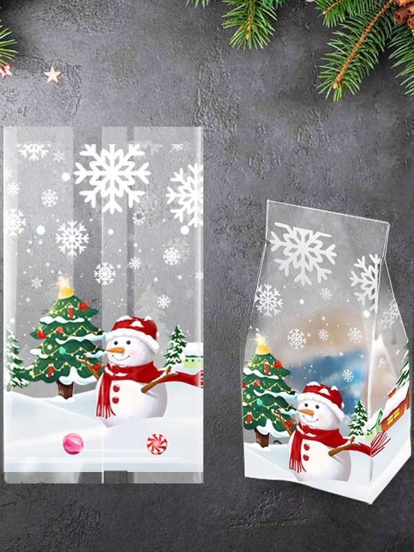 50 Piezas Bolsas de plástico con diseño de muñeco de nieve para regalos, dulces, galletas, embalaje, decoración navideña 2023 para el hogar, Año Nuevo 2024, Navidad