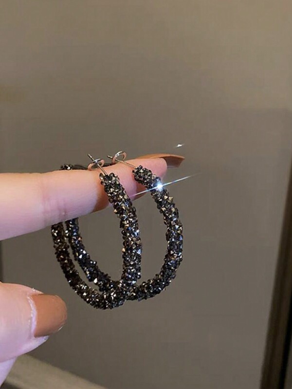 1 paire de boucles d'oreilles créoles entièrement ornées de strass. Boucles d'oreilles créoles, cadeau de voyage, anniversaire, Noël, Saint-Valentin, diadèmes de rue, Halloween