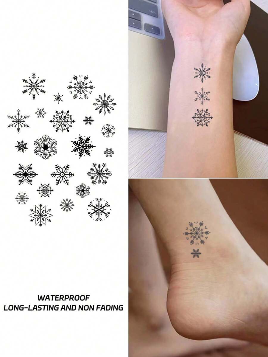 1pc Snowflake Pattern Waterproof Non-reflective Temporary Tattoo Sticker For Women's Arm, Thigh, Ankle - Black - View 1