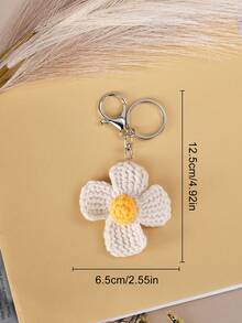 手工針織花朵鑰匙圈編織花卉設計包吊墜鑰匙圈汽車鑰匙懸吊配件適合女士和女孩 - 杏色 - 查看 2