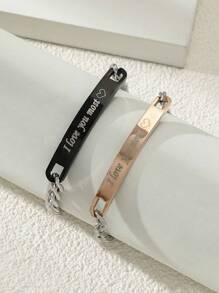 2pcs European And American Style Titanium Steel Couple Bracelets, Suitable For Men And Women To Wear On Parties - Silver - View 5