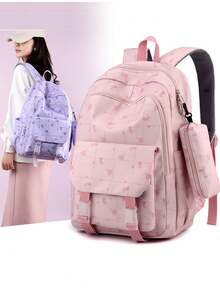 1入大容量背包,時尚簡約袋,初高中大學學生書包,輕便背包,適用於女生和男生的學生背包