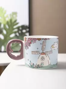 Taza Impresa Dibujos Animados Creativos De Cerámica Púrpura Con Mango De Tulipán - Morado - Ver 1