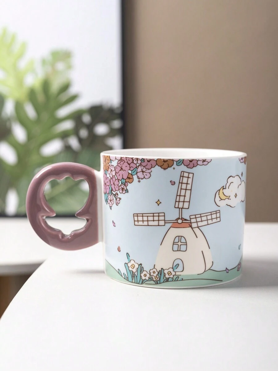 Taza Impresa Dibujos Animados Creativos De Cerámica Púrpura Con Mango De Tulipán - Morado - Ver 1