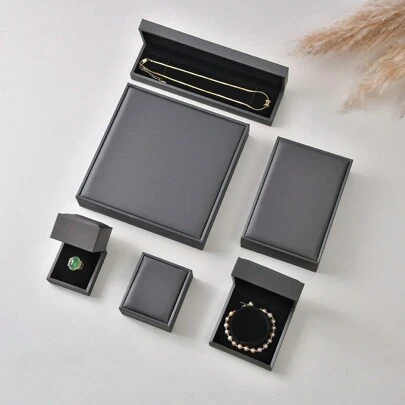 件簡約時尚直角 Pu 抽繩皮革首飾盒適用於戒指、耳環、手鍊、項鍊收納、禮品包裝