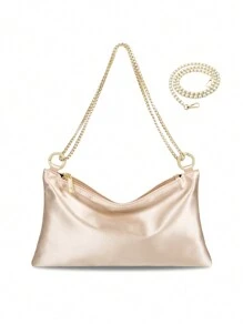 1 Peça Bolsa de Embreagem Formal de Cetim Feminina, Bolsa de Mão para Festa de Casamento e Festa da Noite, Bolsa para Festa de Coquetel com 2 Alças de Ombro, Cor Champanhe
