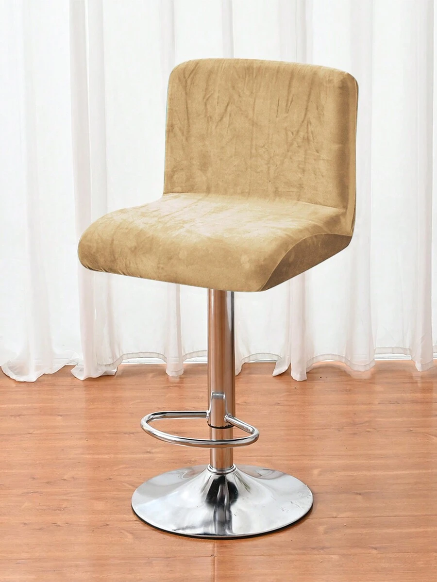 1pc Solid Color Silver Fox Velvet Stretch Chair Cover, Minimalist Style, Highly Elastic Bar Stool Dust Cover, Suitable For Hotel Bar Counter - ginger yellow - View 1