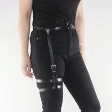 1 件女士皮革绑带腰部和大腿腰带适合日常装扮搭配背带 - 黑色 - 查看 3