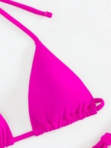 Solid Color Sexy Split Bikini Swimwear For Beach Vacation, Summer - Hot Pink - View 3