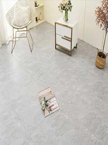 1 Caja/5 Uds. Etiqueta Autoadhesiva De Azulejo De Piso De Pvc Con Azulejo De Cerámica Falso Y Patrón De Mármol - Negro - Ver 2